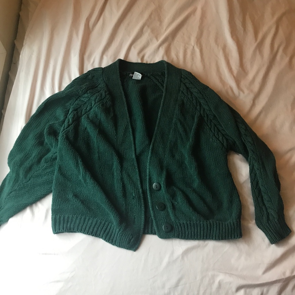 Vintage green chunky sweater cardigan